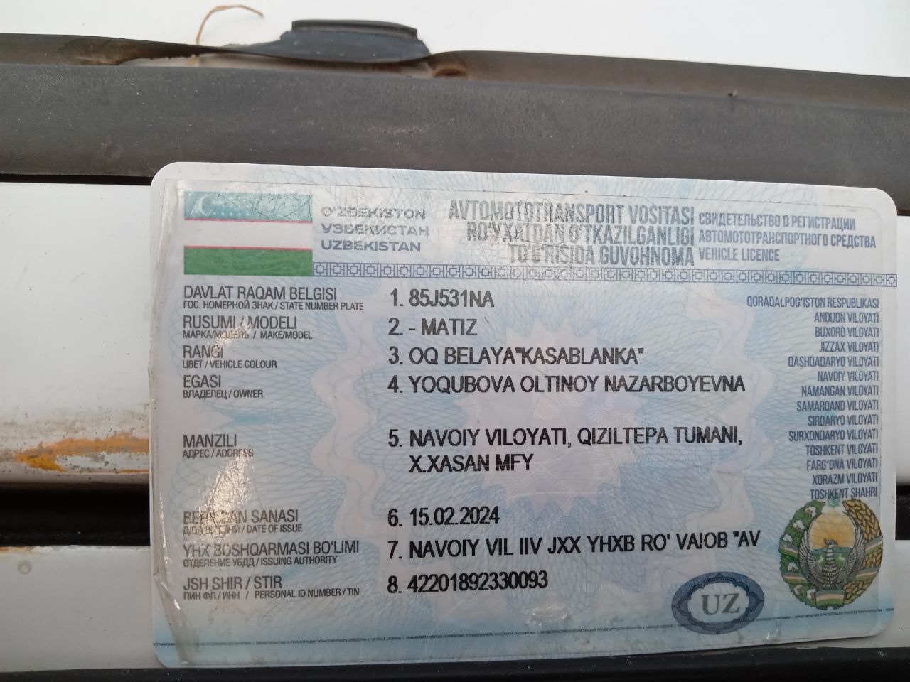 Matiz sotiladi rangi oq