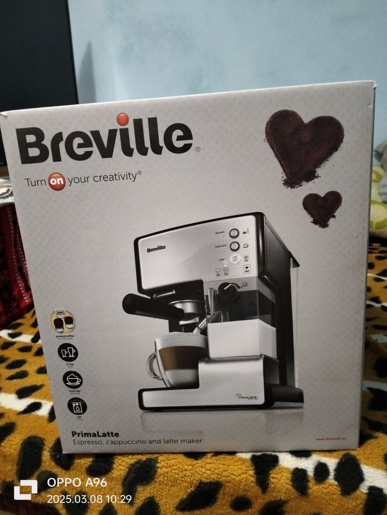 Vând EXPRESSOR Manual cu LATTE Argintiu BREVILLE 550 Ron neg