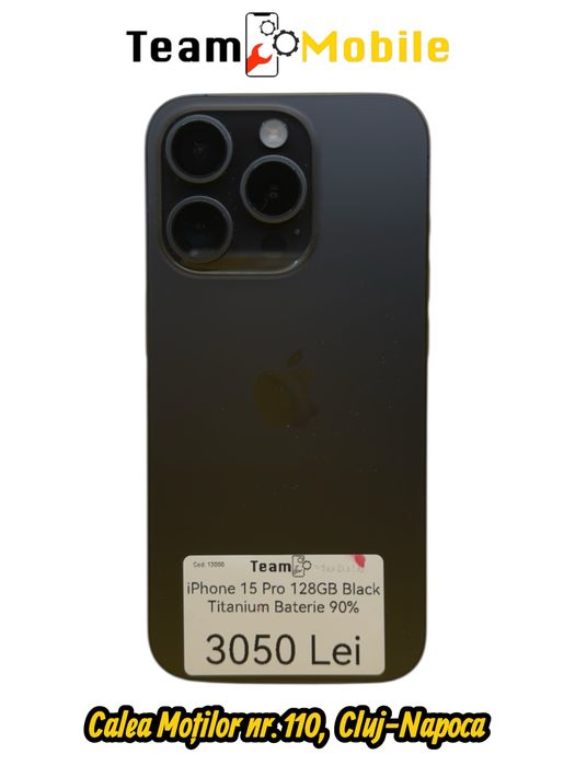 iPhone 15 Pro 128 GB Black Titanium Baterie 90%