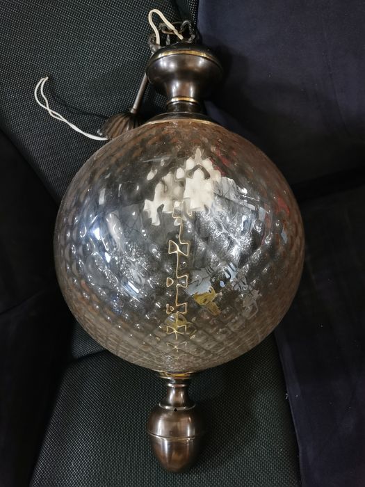 Lustra / plafoniera vintage bronz glob sticla murano