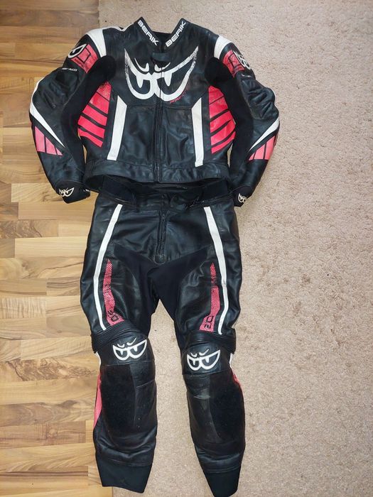 Costum moto Berik,doua piese,geaca si pantaloni piele,marime 54