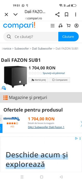 Dali Fazon SUB 1, subwoofer activ, perfect funcțional, bas rotund
