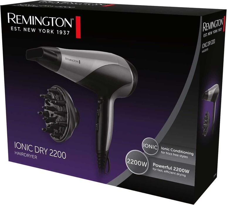 Професионален сешоар Remington Ionic Dry 2200W, дифузер и концентратор