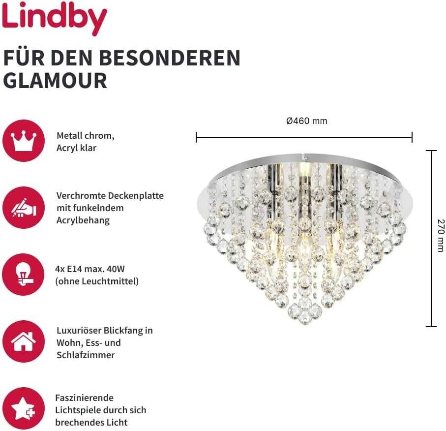 Lampă de tavan Lindby 9621468 aspect cristal  2 buc in stoc