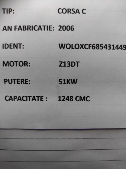 Vând Opel Corsa ,an fabricație 2006.