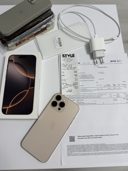 Telefon Apple iPhone 16 Pro Max, 256GB, 5G, Desert Titanium GARANTIE