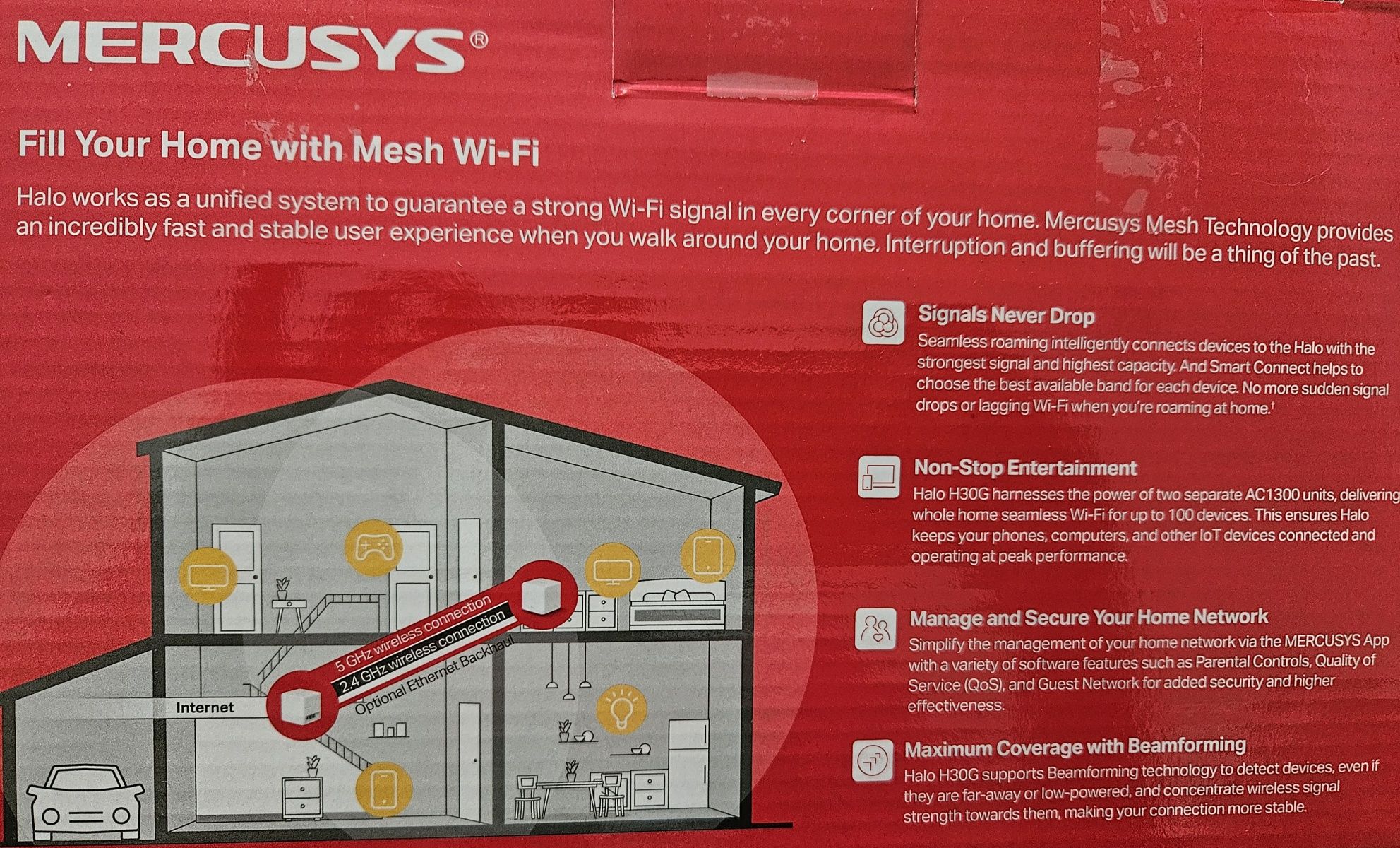 Halo H30G AC1300 Mesh Wi-Fi система за целия дом
AC1300 Mesh Wi-Fi сис