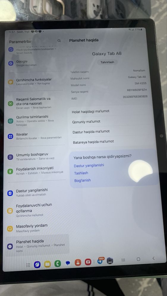 Samsung Tab 8 Planshet Sim kartali