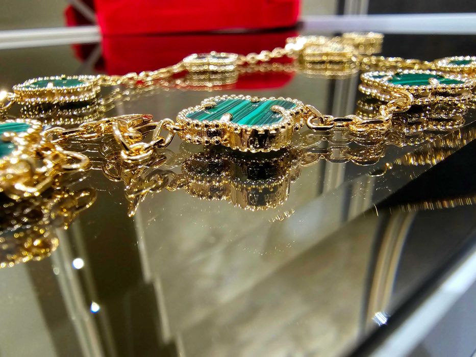 Van Cleef & Arpels VCA Rose Gold Green Alhambra 10 Motifs Дамско Колие