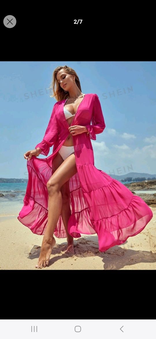 Парео за плаж, кимоно, розово, дълго, ново, по етикет ХЛ, но би било п