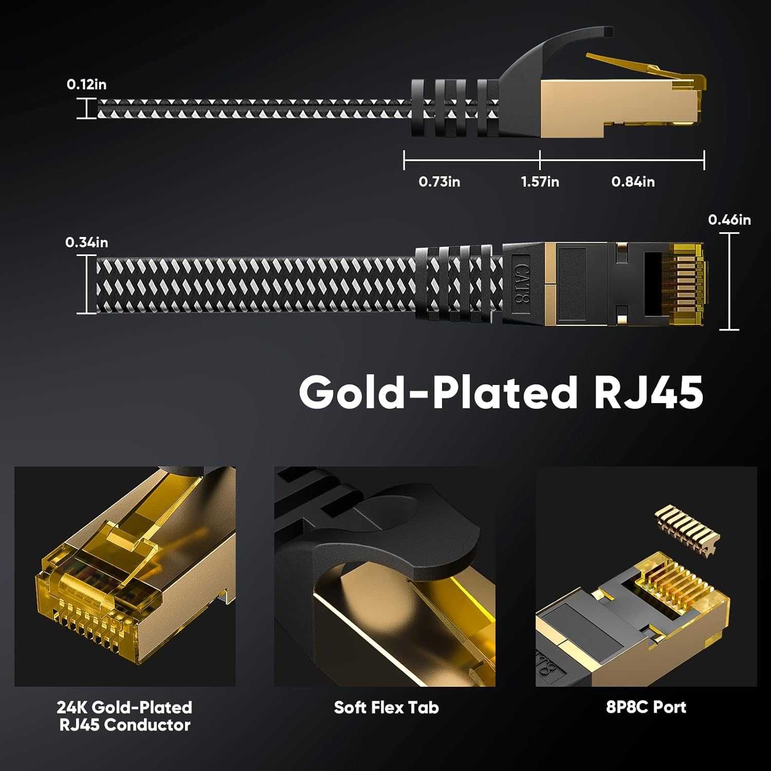 ARISKEEN Cablu Ethernet Cat 8 20M,40Gbps 2000MHz împl plat Gigabit STP