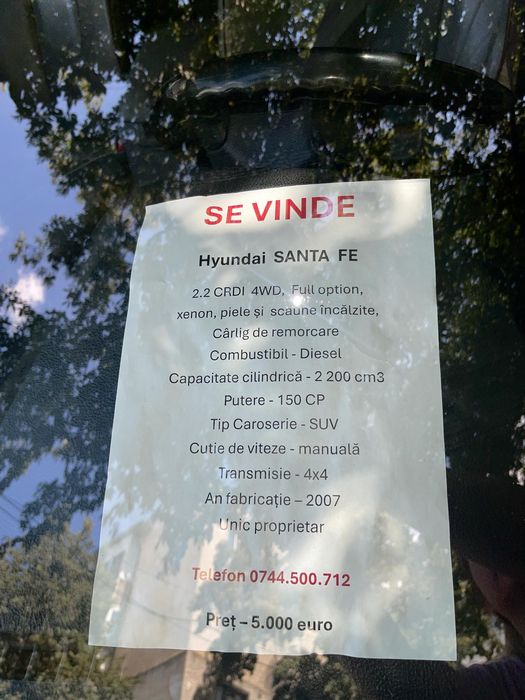 Hyundai Santa Fe 2.2 CRDI, 4WD, Diesel, Manuală, Unic Proprietar