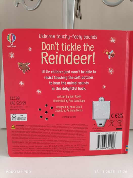Carte senzoriala și cu sunete Usborne Don't tickle The Reindeer! Nouă