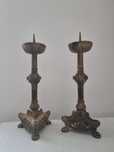 Pereche sfeșnice vechi din bronz și alamă, 45 cm, stil baroc