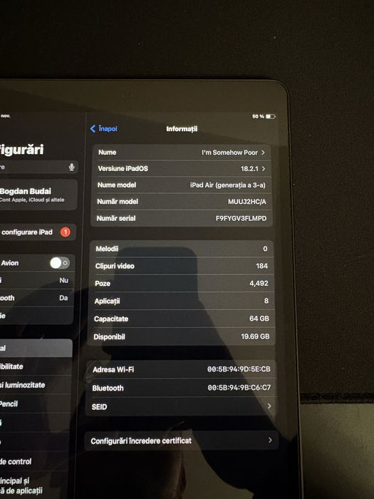 iPad Air 3 (10.5”) – 64 GB, Wi-Fi – Stare excepțională