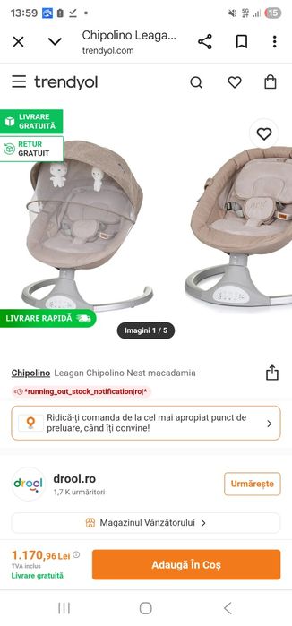 Balansoar Chipolino Macadamia electric  cu telecomanda