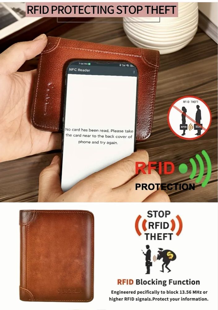 Луксозен и Защитен*!! Елегантно/Компактен черен мъжки кожен портфейл!