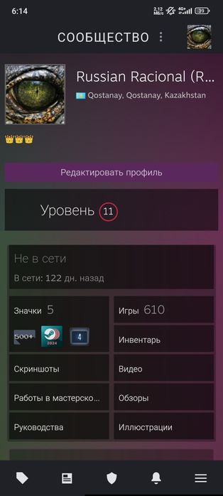 Аккаунт Steam: 600+ игр, 11 уровень, 1 пользователь, регион Казахстан!
