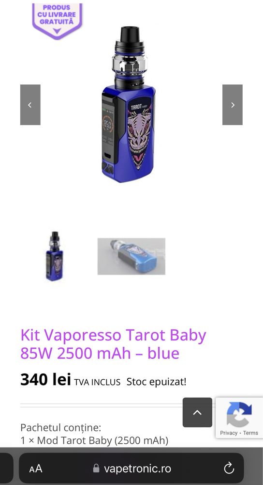 Kit Vape Nou-Tarot Baby+Smok TFV12+Innokin Goz+- Utilizat o saptamana