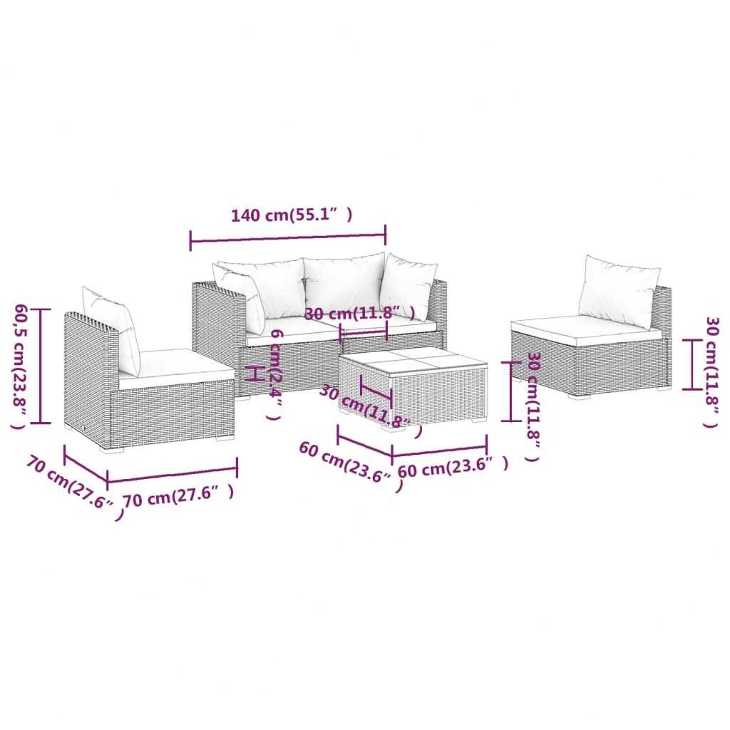 Set mobilier gradina/terasa canapea/coltar cu perne 5 piese Gri Ratan