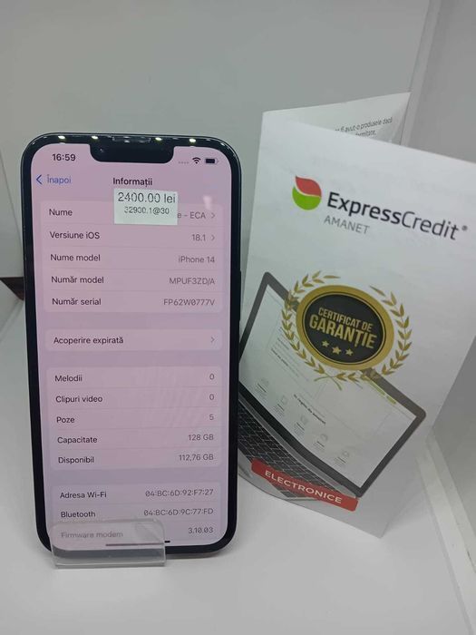 Iphone 14 128gb  (Ag 27 b.32900/30)*Garantie 2 ani!