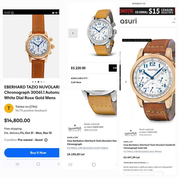 Ceas colectie Eberhard&Co ediție limitata TN piesa rara