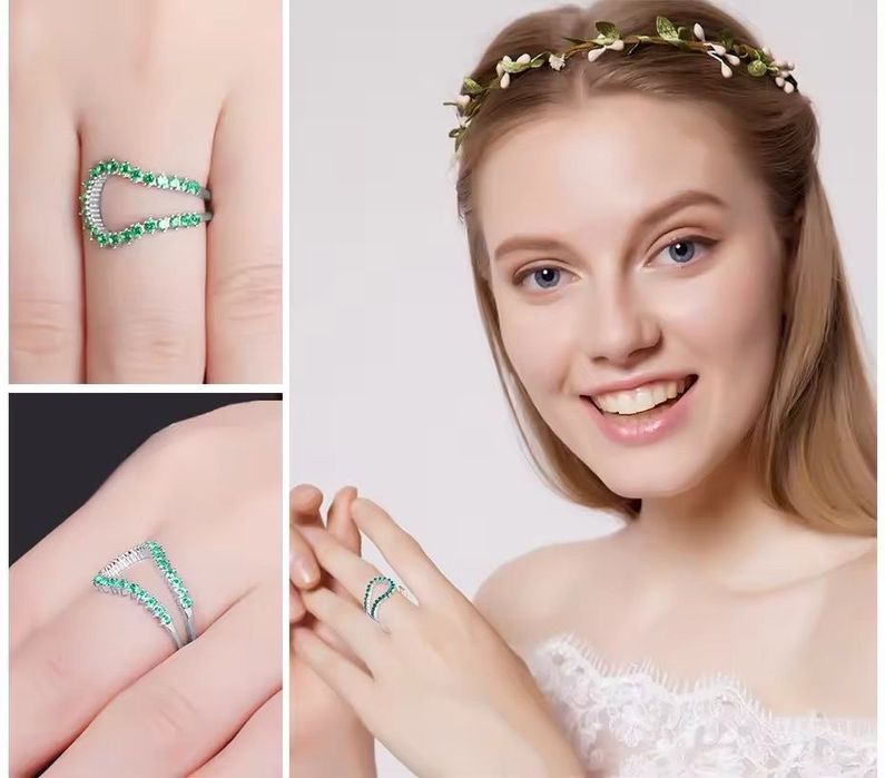 Inel Luxury 0.46ct Emerald Resizable, Argint 925 placat cu aur alb 18k