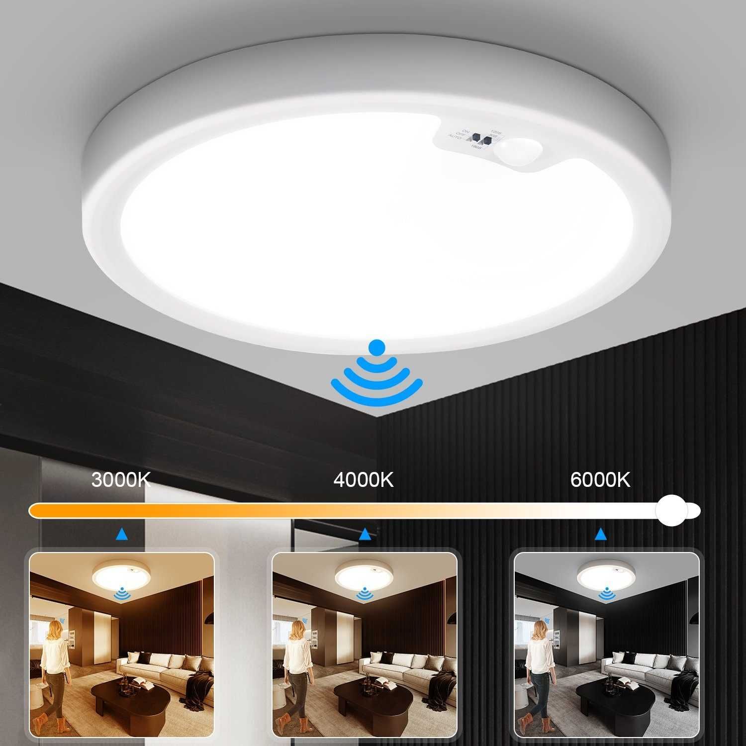 Aplică LED 10W cu senzor radar, lumină de exterior rotundă neagră 230V