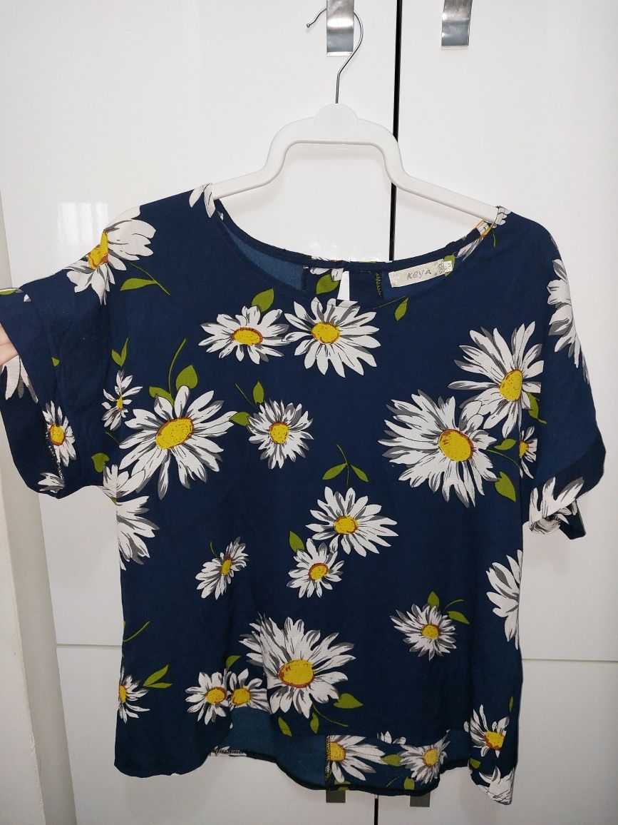 Bluza tip camasa cu maneca scurta si imprimeu de flori