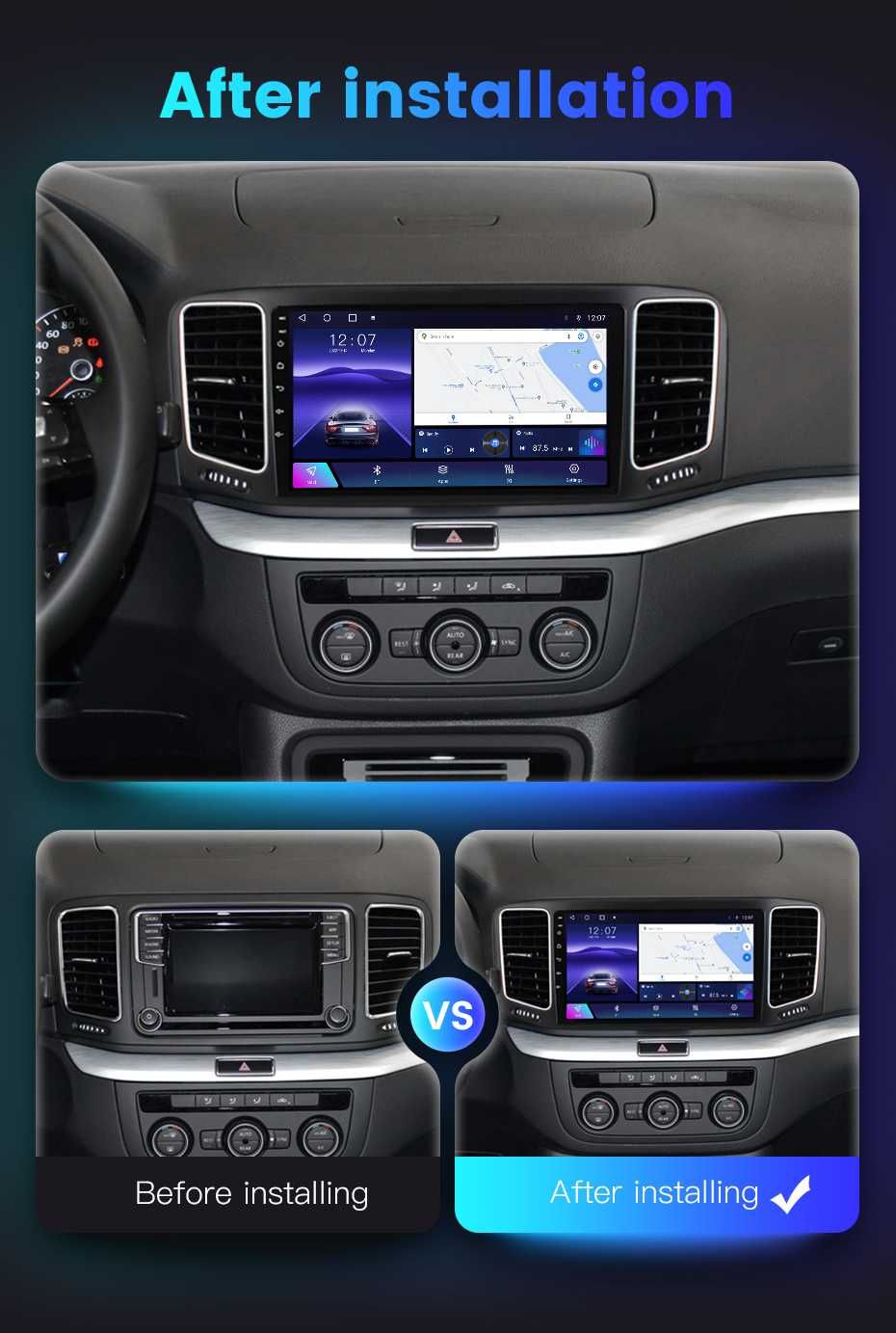 NAVIGATIE Android 13 VW Sharan 2012-2018 1/8 Gb Waze CarPlay + CAMERA