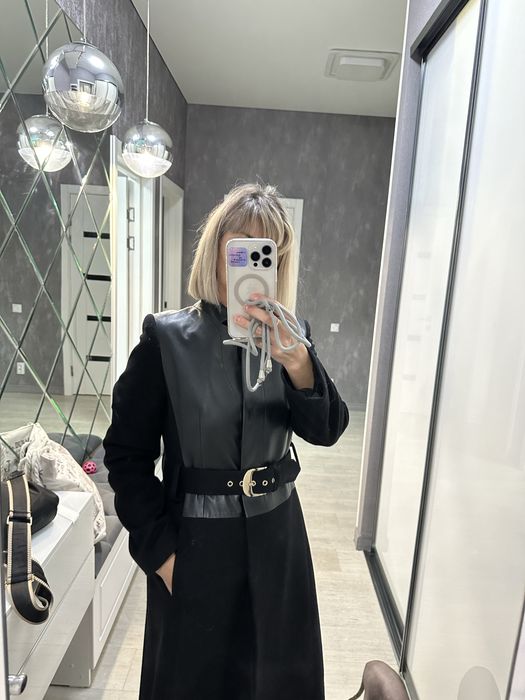 Пальто Турция качественный драп .+натуральна  кожа с поясом