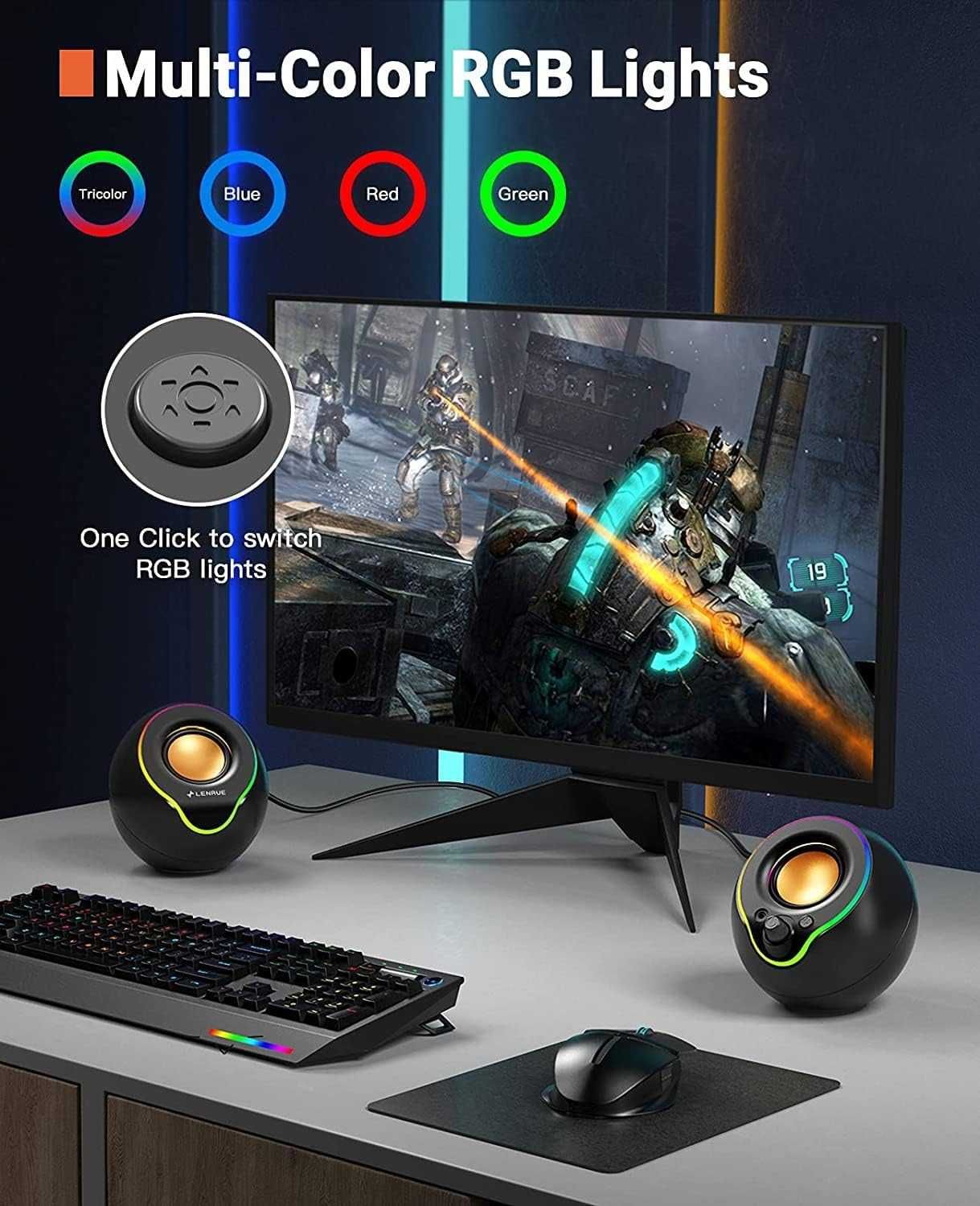 LENRUE PC RGB геймърски високоговорители,Bluetooth 5.0,10W стерео звук