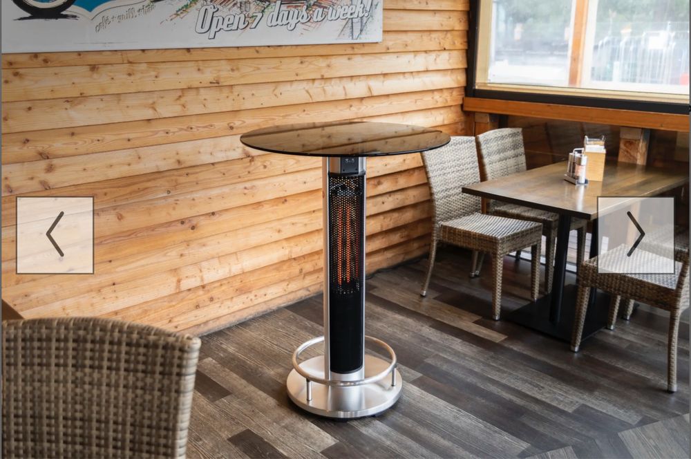 Бар маса с инфрачервен лъчист нагревател, подходяща за тераса