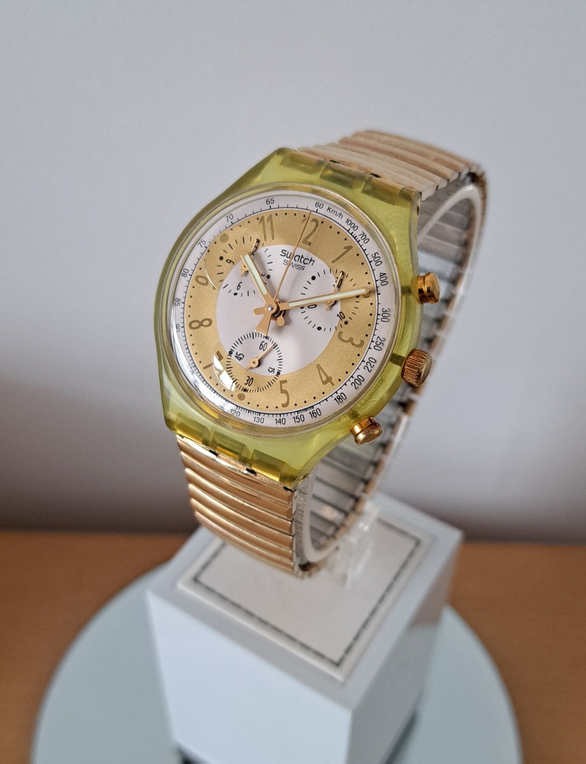 Superb ceas Swatch chronograph vintage 1992 22 jewels SCG100 Golden Gl