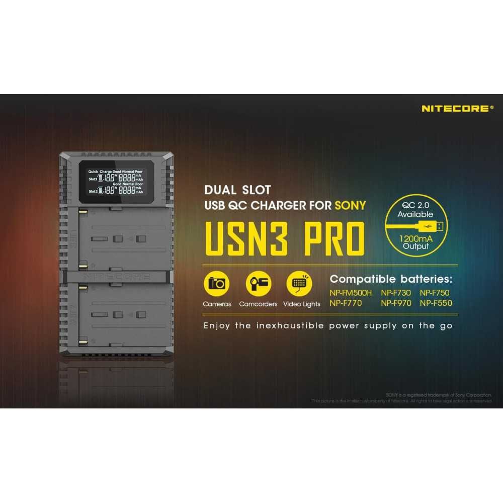 Nitecore USN3 Pro - Incarcator baterii sony NP-F550/970/750/730/770