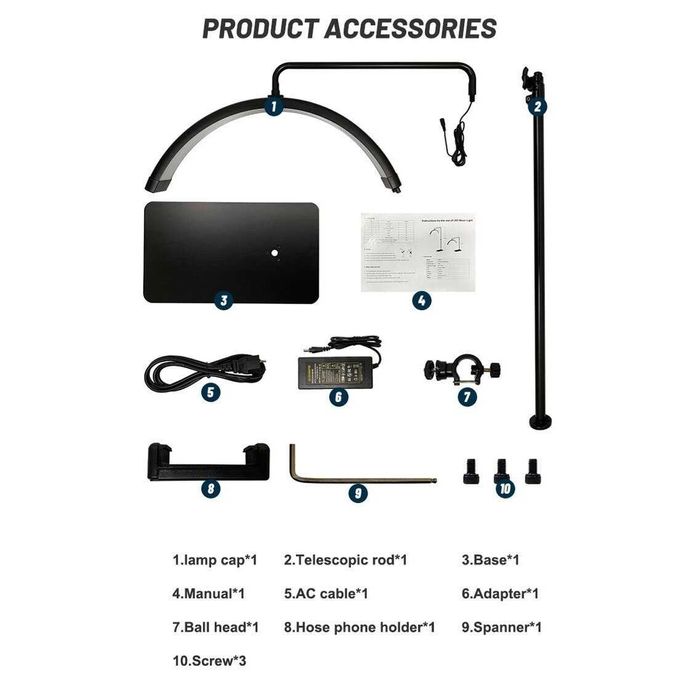 Lampa Semiluna LED Make-Up Gene Manichiura Studio Tatuaje Neagra /Alba