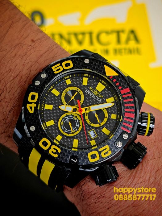 INVICTA Carbon Black/Yellow 52 mm, Инвикта нов ръчен часовник