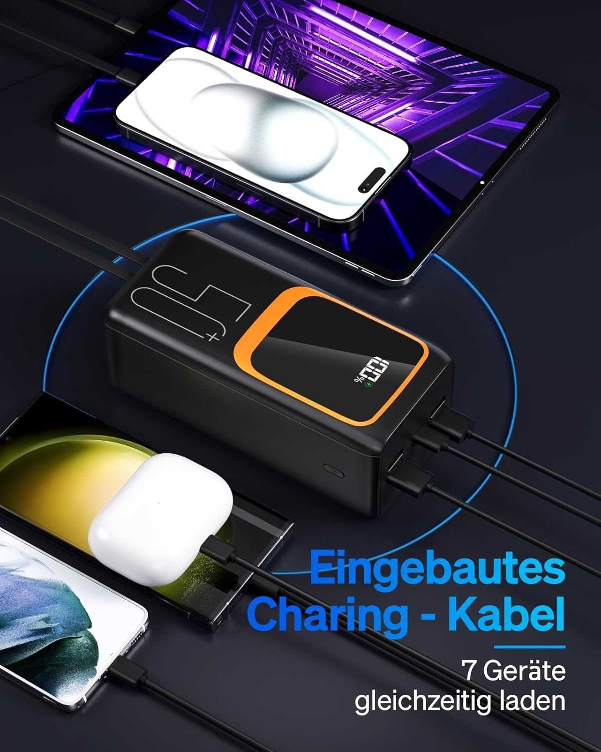 Външна батерия Power Bank 50000 mAh с вградени кабели