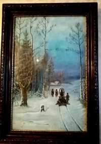 Tablou vechi inramat, pictura  ulei pe panza, semnat B. Kurlikov