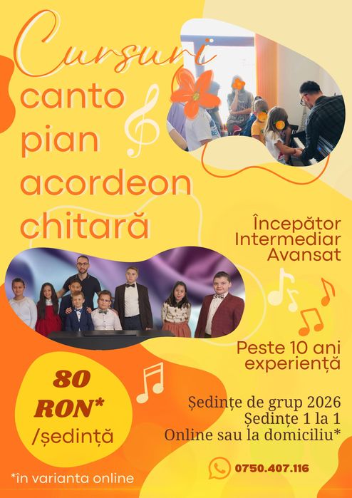 Cursuri online/fizic pian, chitară, acordeon