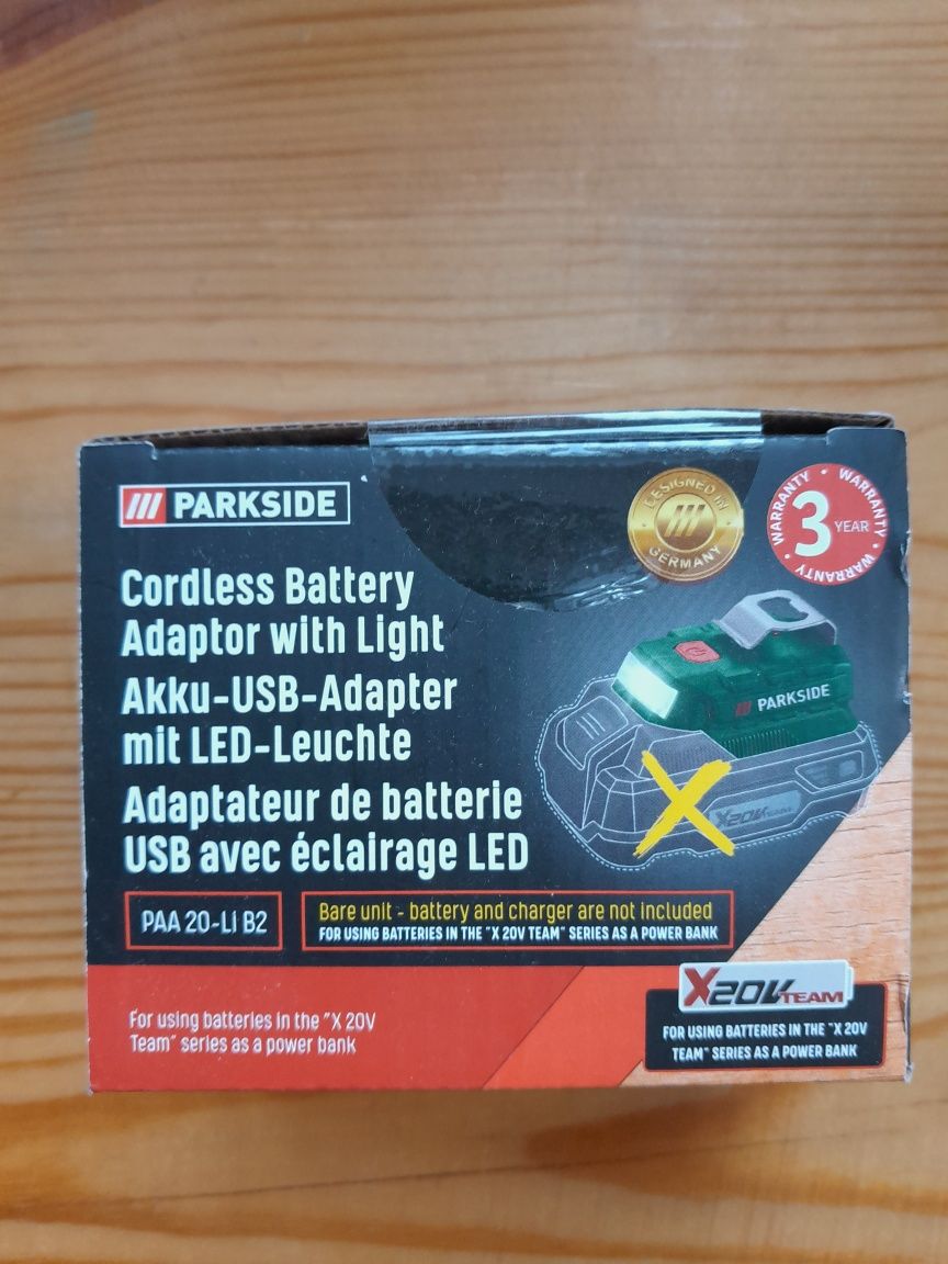 Parkside aдаптер за батерия с USB порт и LED осветление