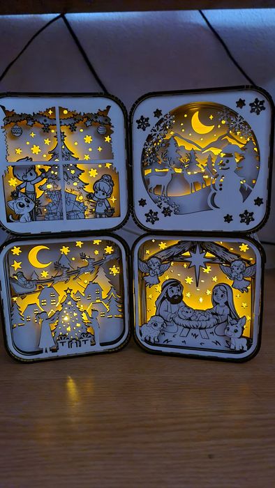 Decoratiune de Craciun din lemn cu lumina led - Shadow Box Craciun