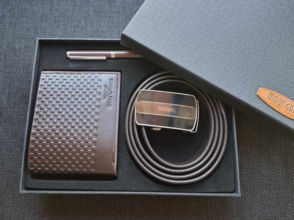 Подаръчен комплект колан,портмоне и химикал Moon Grass  2 цвята