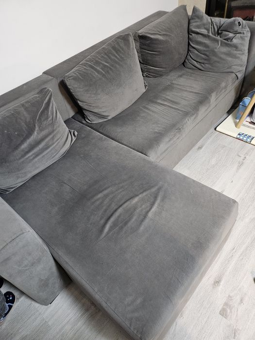 Сив ъглов разтегателен диван
