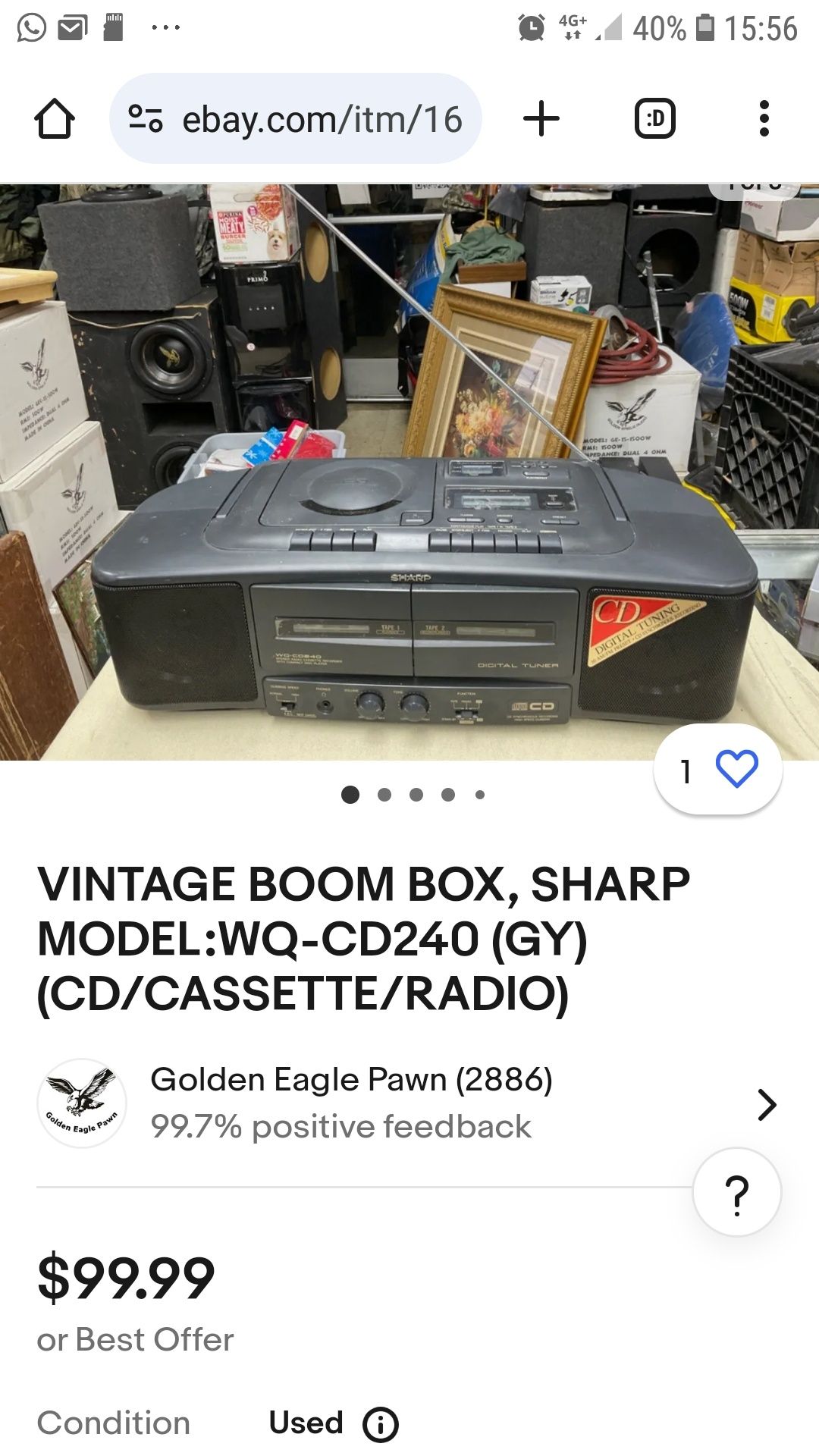 BOOM BOX Vintage Sharp Cd/caseta/Radio