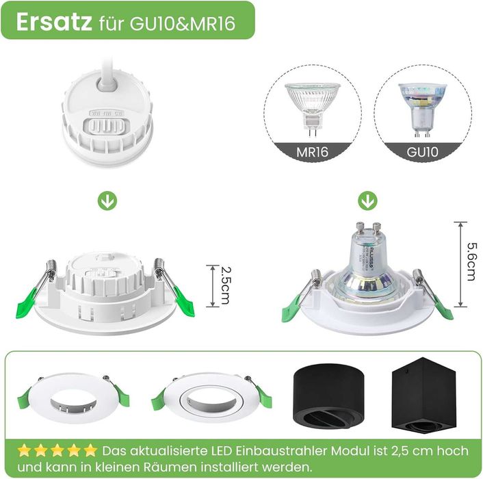 НОВИ! LED лунички за вграждане 6W, димируеми, 3 цвята, 6 бр/к-кт
