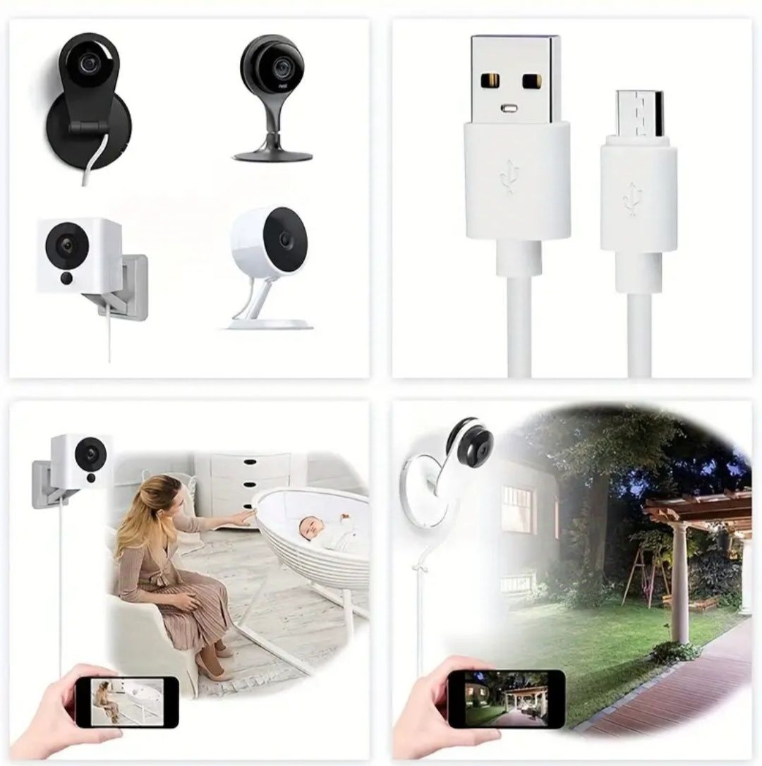 Микро USB кабел за зареждане 36W, 5м, USB до Micro USB за WI-FI камери