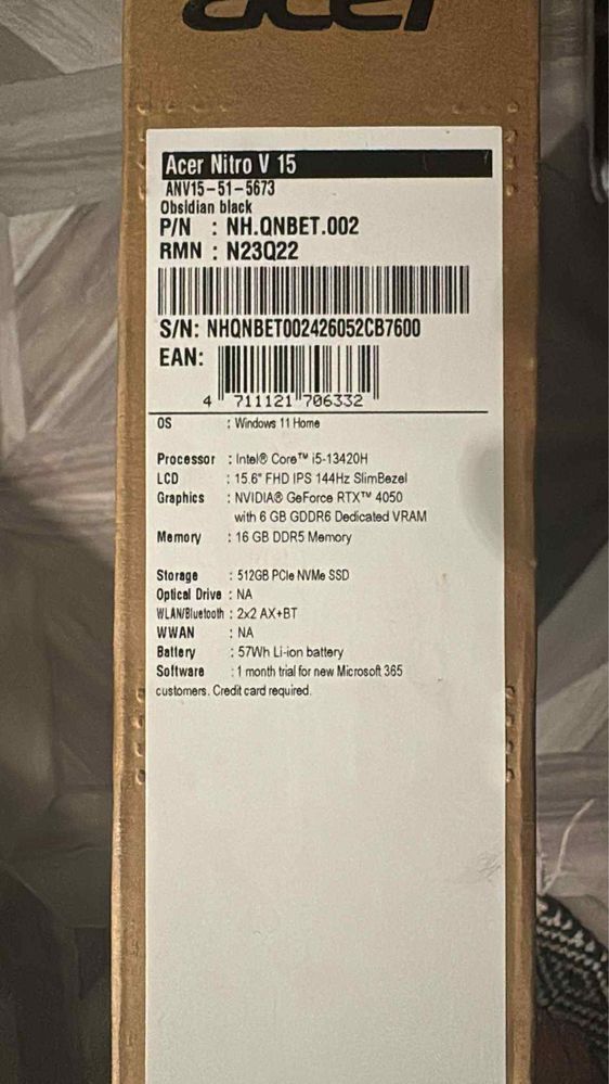 Vand laptop Acer Nitro i5 V 15 16 Gb ram