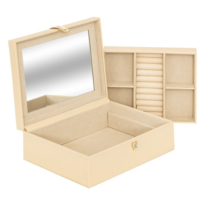 Кутия за бижута бежова кожа