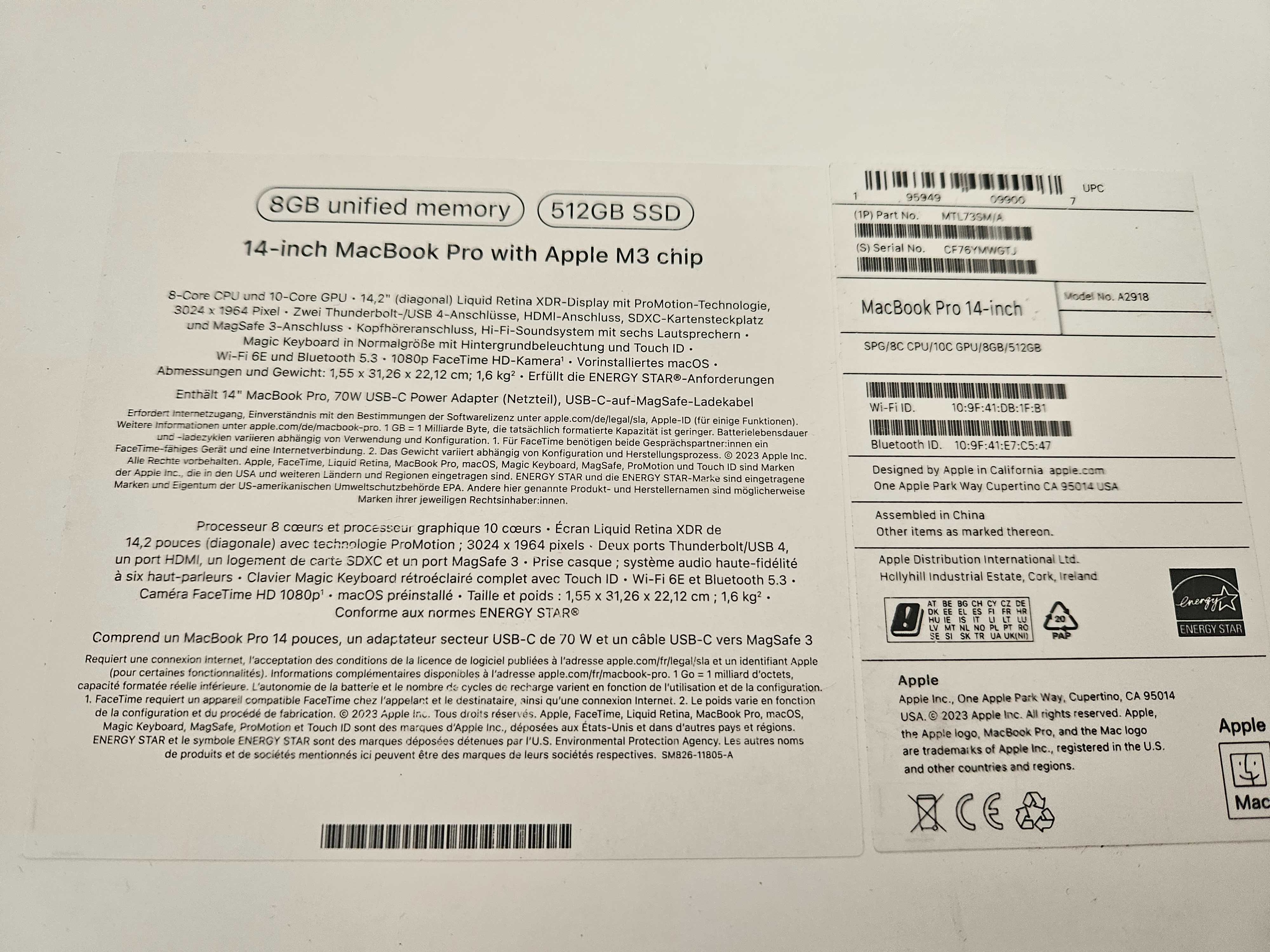 Macbook Pro 2024, 14-inch,  512Ssd, sigilat la cutie, Garantie 1 an.
